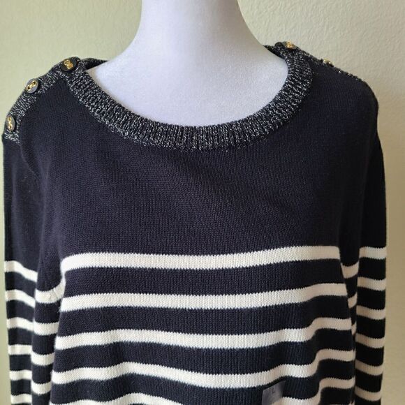 Charter Club Striped Cable-Knit‎ Sweater Size Large NEW NWT Black/ Cream - Picture 3 of 11